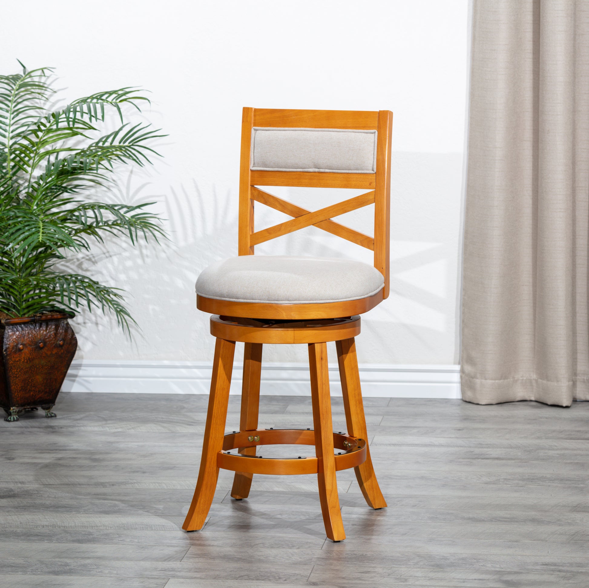 30" Bar Height X Back Swivel Stool, Natural Finish natural-fabric