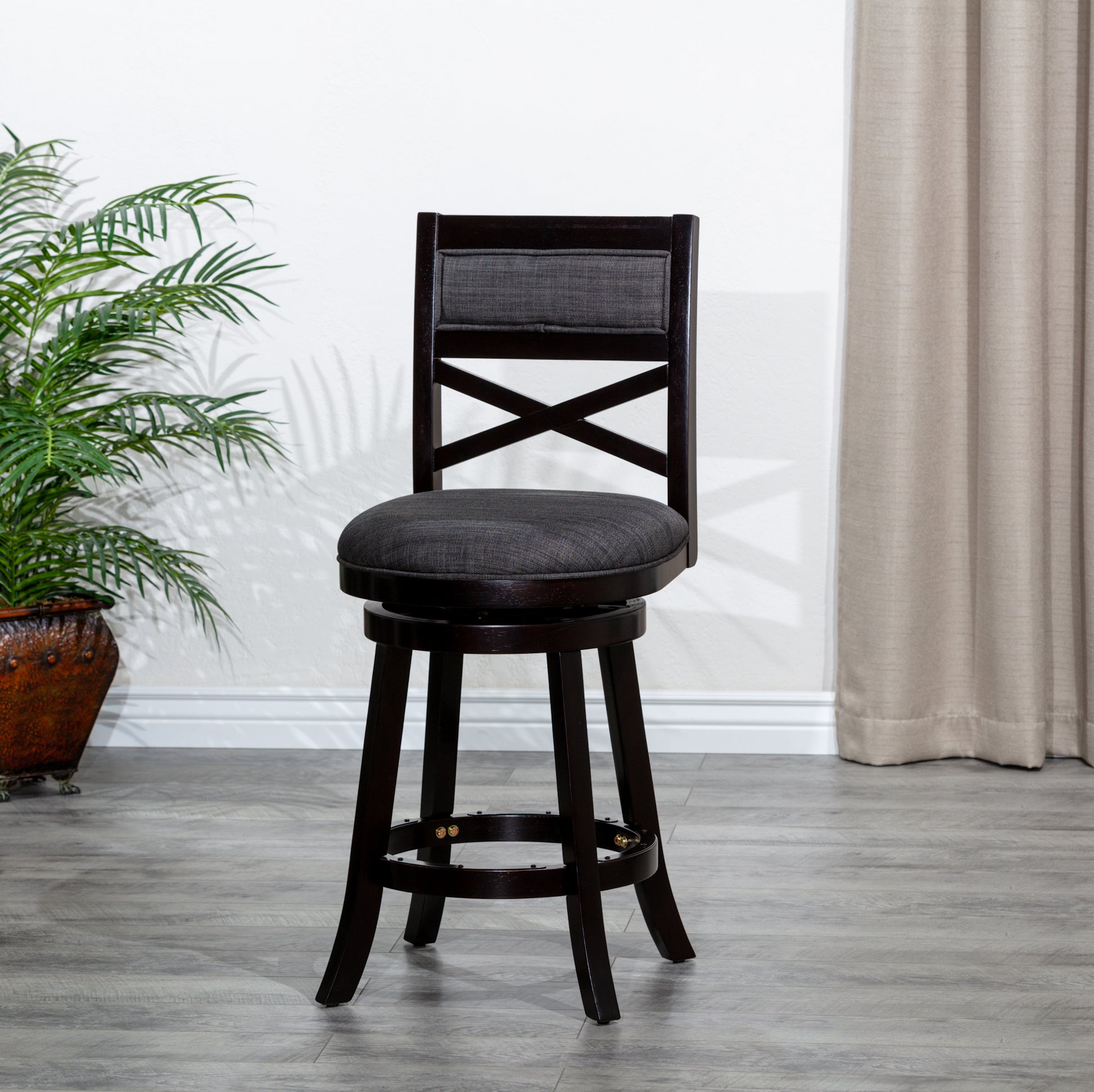 30" Bar Height X Back Swivel Stool, Espresso Finish espresso-fabric