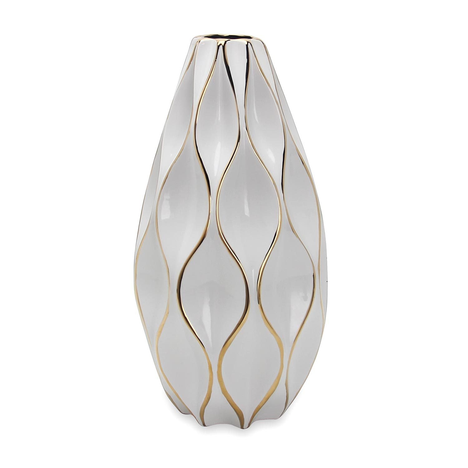 Elegant White Ceramic Vase with Gold Accents Timeless white-ceramic