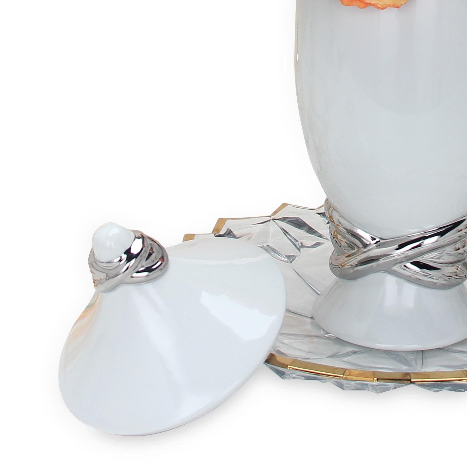 White Ceramic Decorative Jar with Silver Accent and white-ceramic