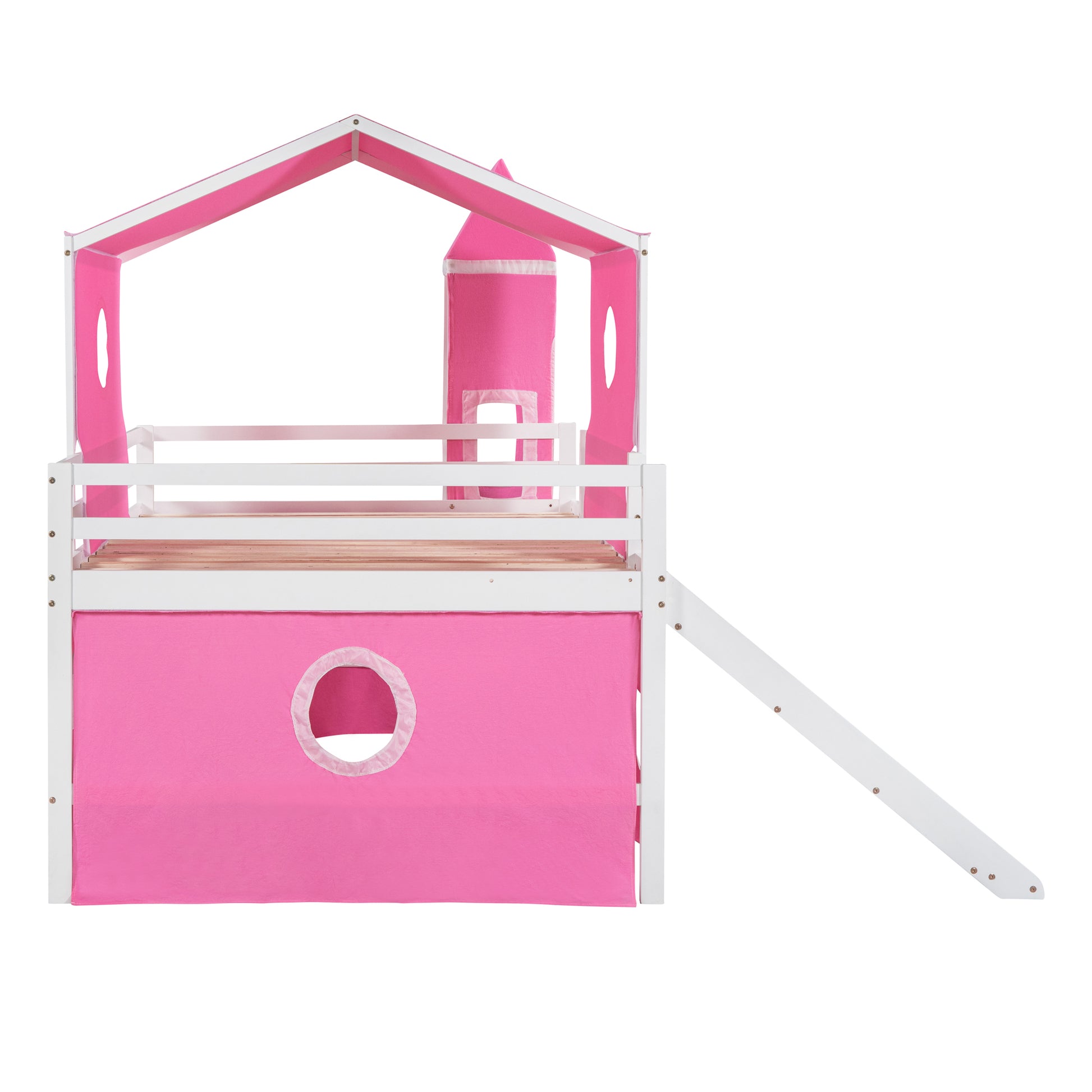 Full Size Bunk Bed With Slide Pink Tent And Tower