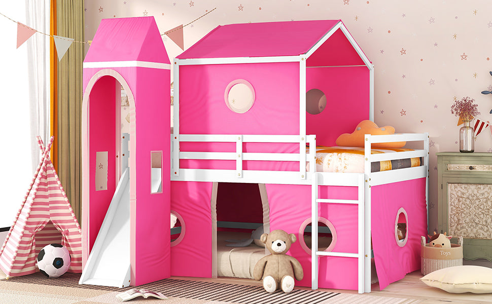 Full Size Bunk Bed With Slide Pink Tent And Tower