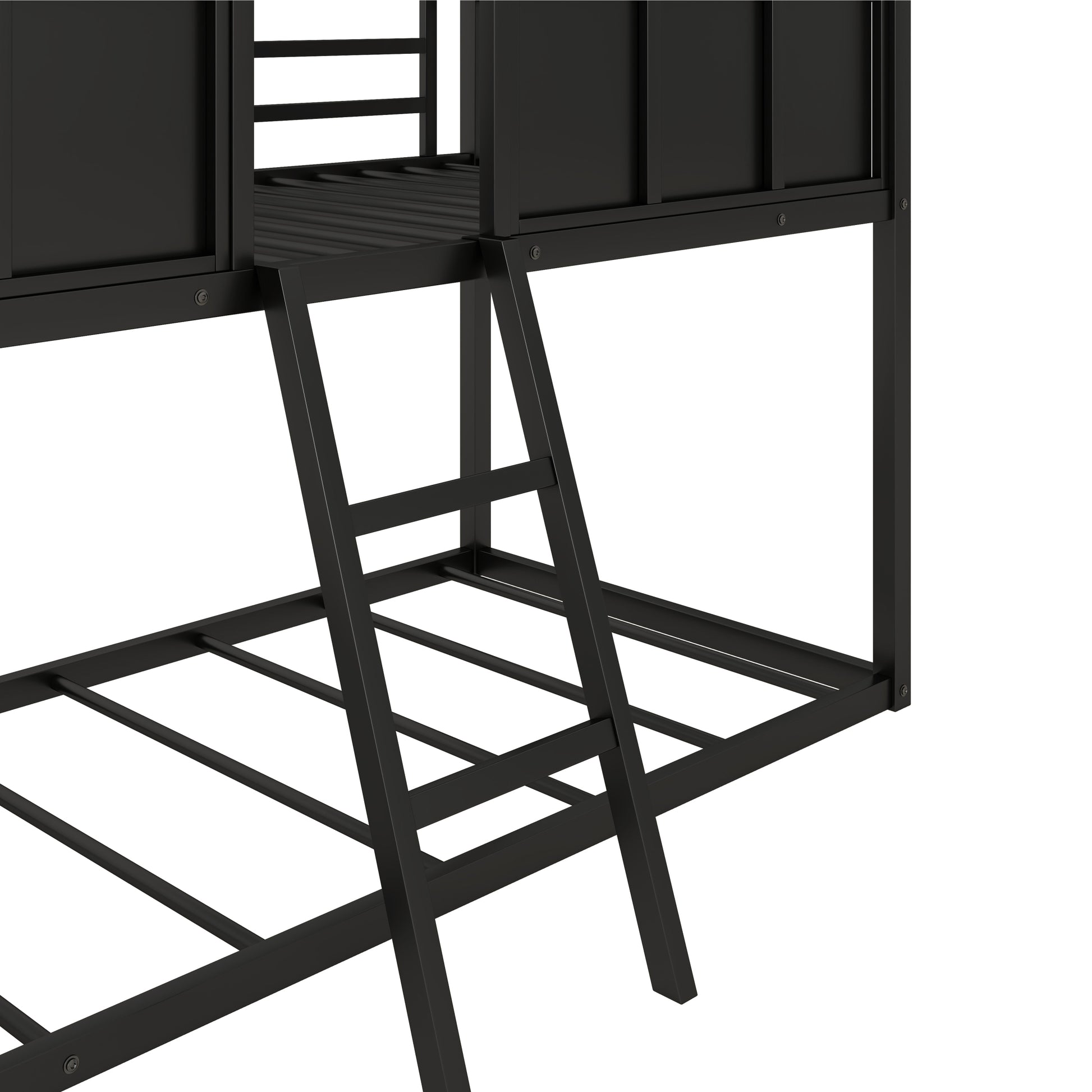 Twin Over Twin Size Metal Low Bunk Beds With Roof