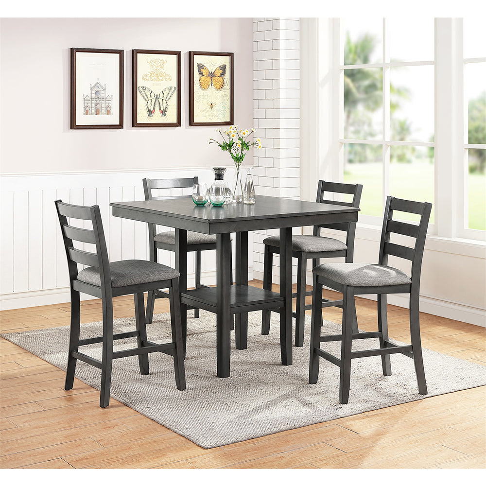 5 Piece Counter Height Dining Set in Grey grey-ladder back-seats 4-dining room-4
