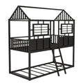 Twin Over Twin Size Metal Low Bunk Beds With Roof