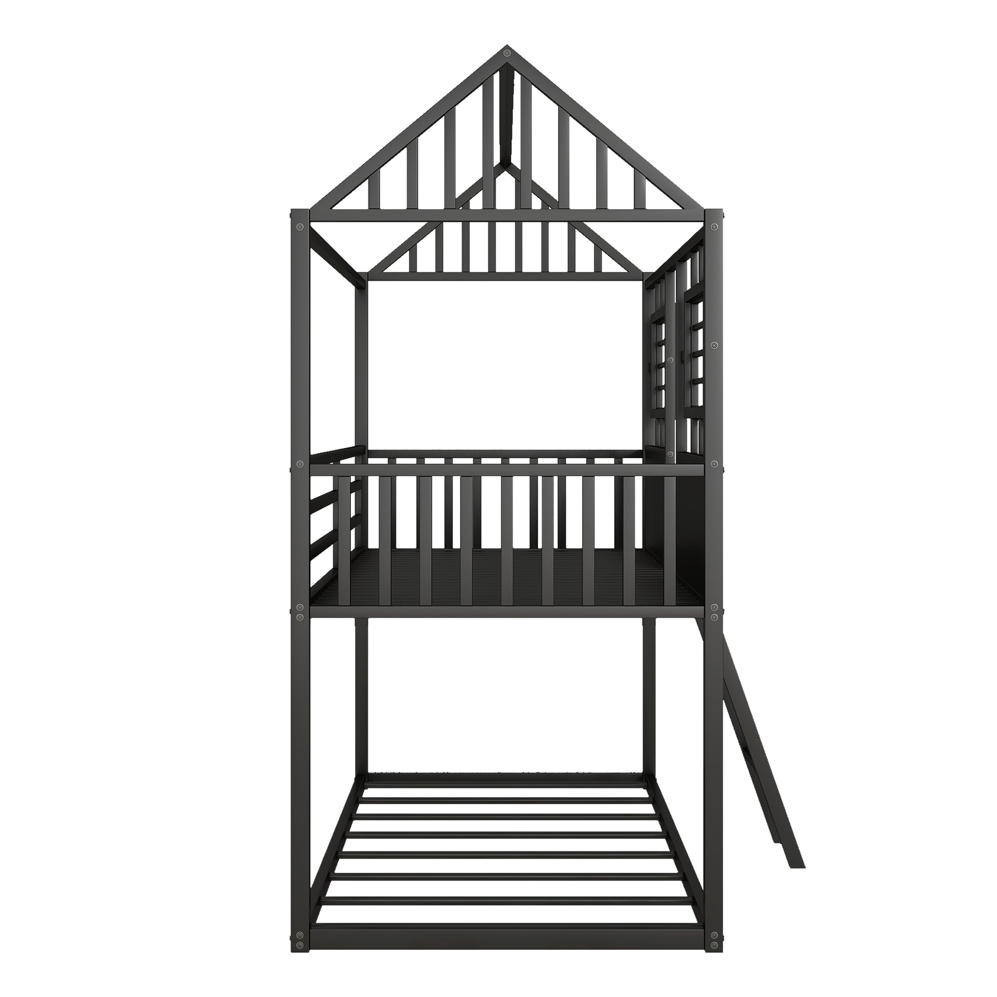 Twin Over Twin Size Metal Low Bunk Beds With Roof