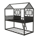 Twin Over Twin Size Metal Low Bunk Beds With Roof