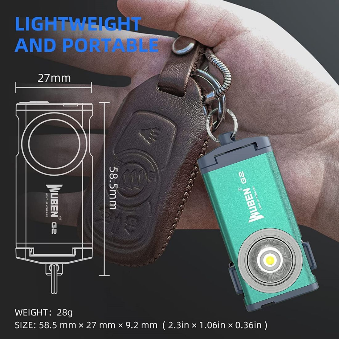 G2 mini flashlight key chain,5 modes small Led green-plastic