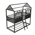 Twin Over Twin Size Metal Low Bunk Beds With Roof