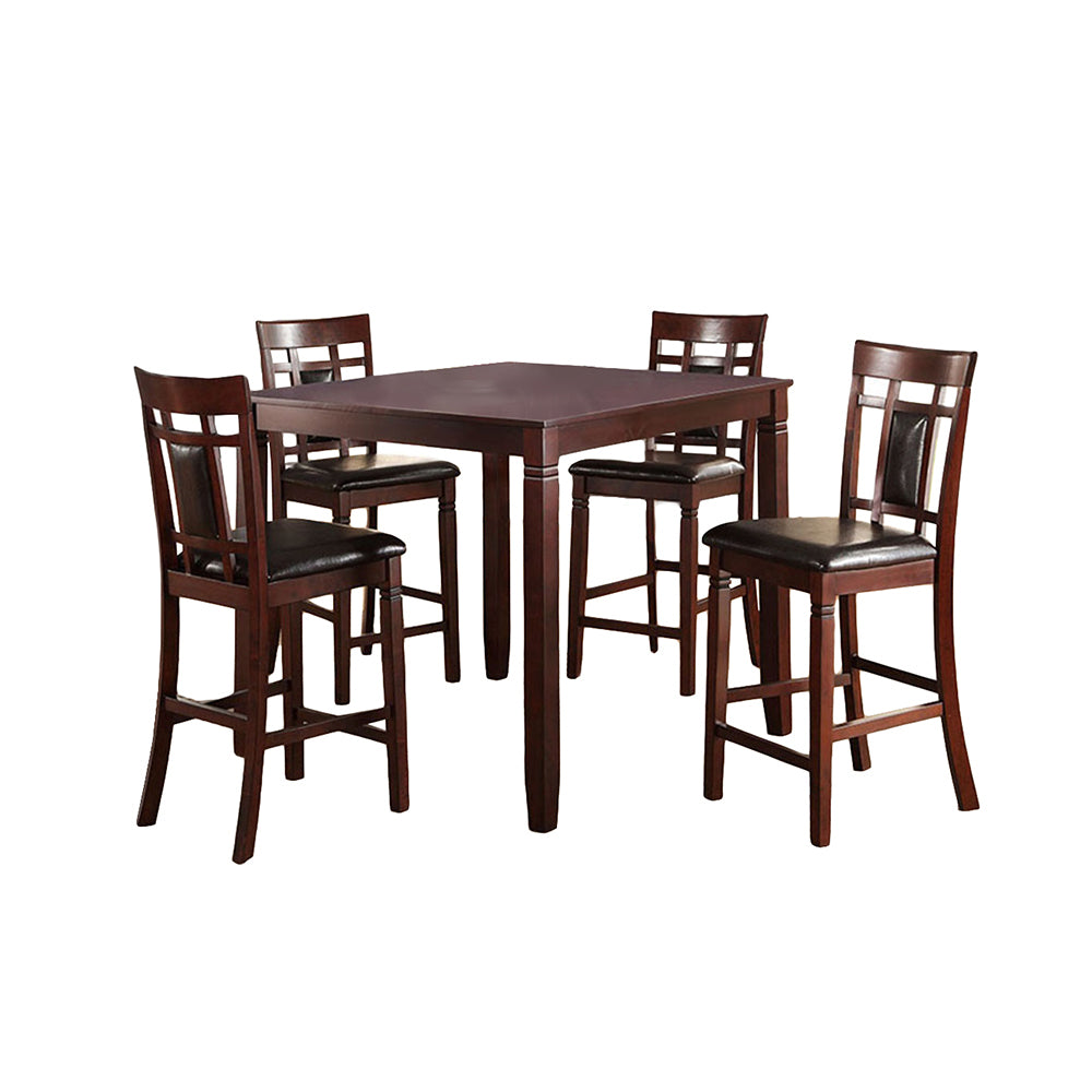 5 Piece Counter Height Dining Set in Dark Brown dark brown-seats 4-fixed table-4
