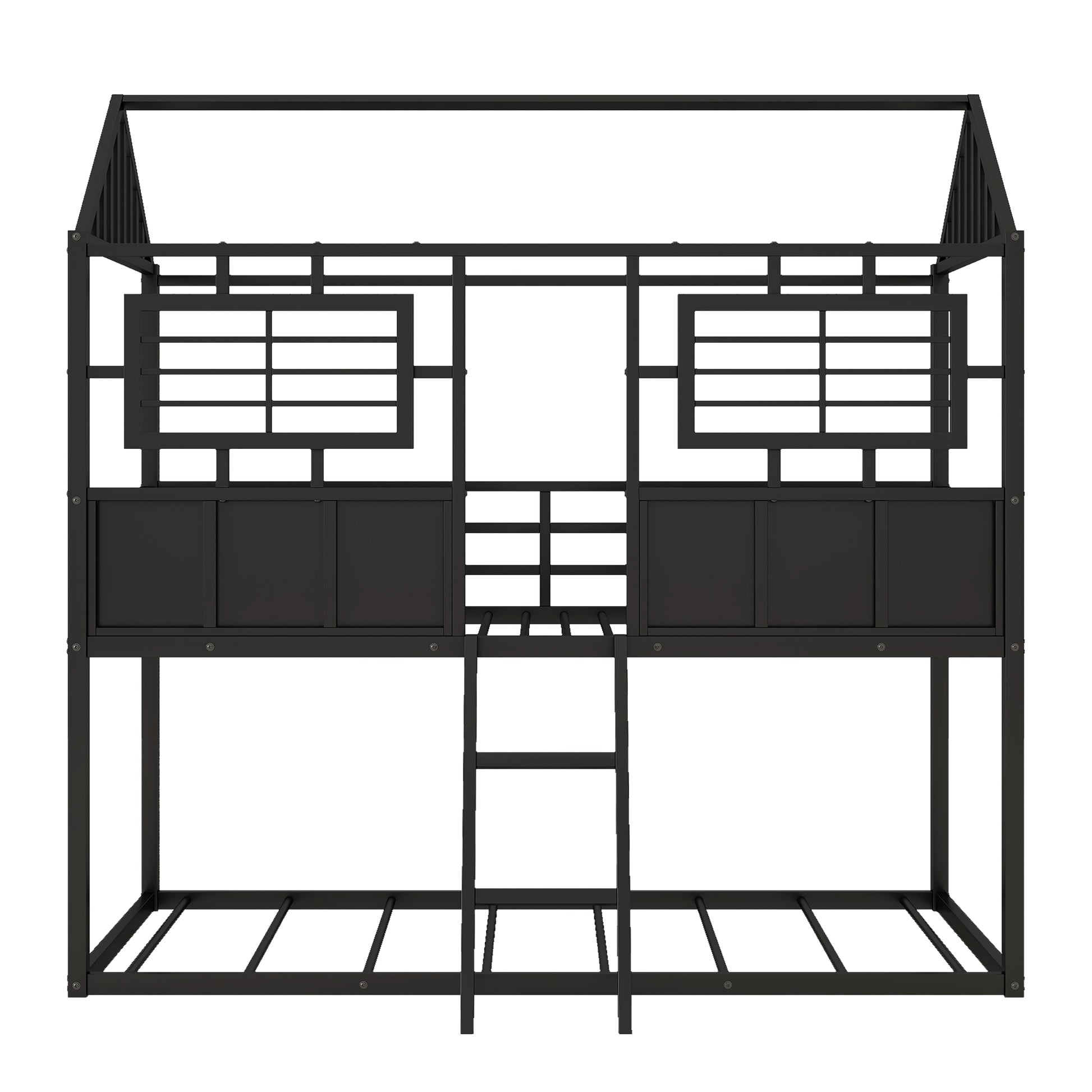 Twin Over Twin Size Metal Low Bunk Beds With Roof