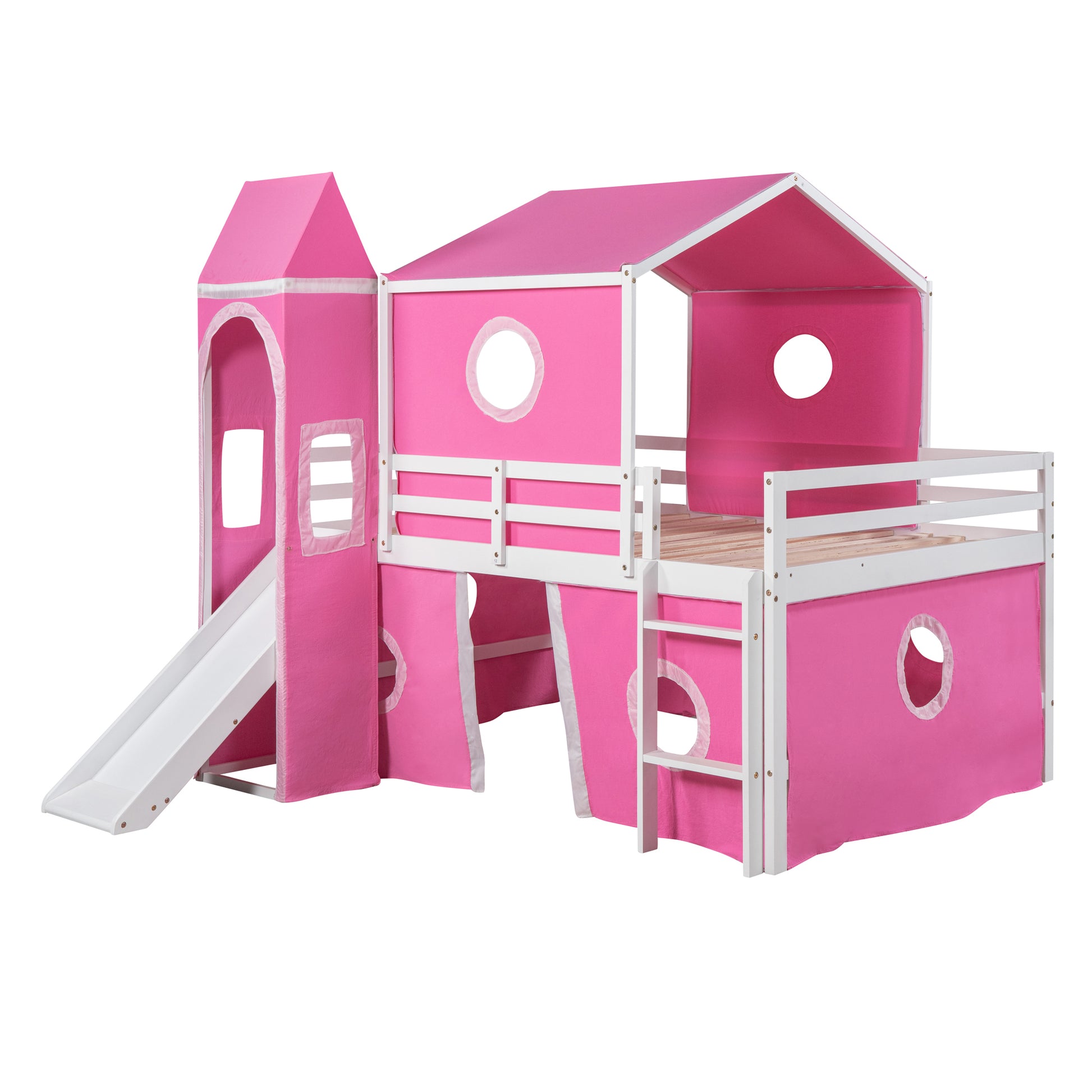 Full Size Bunk Bed With Slide Pink Tent And Tower