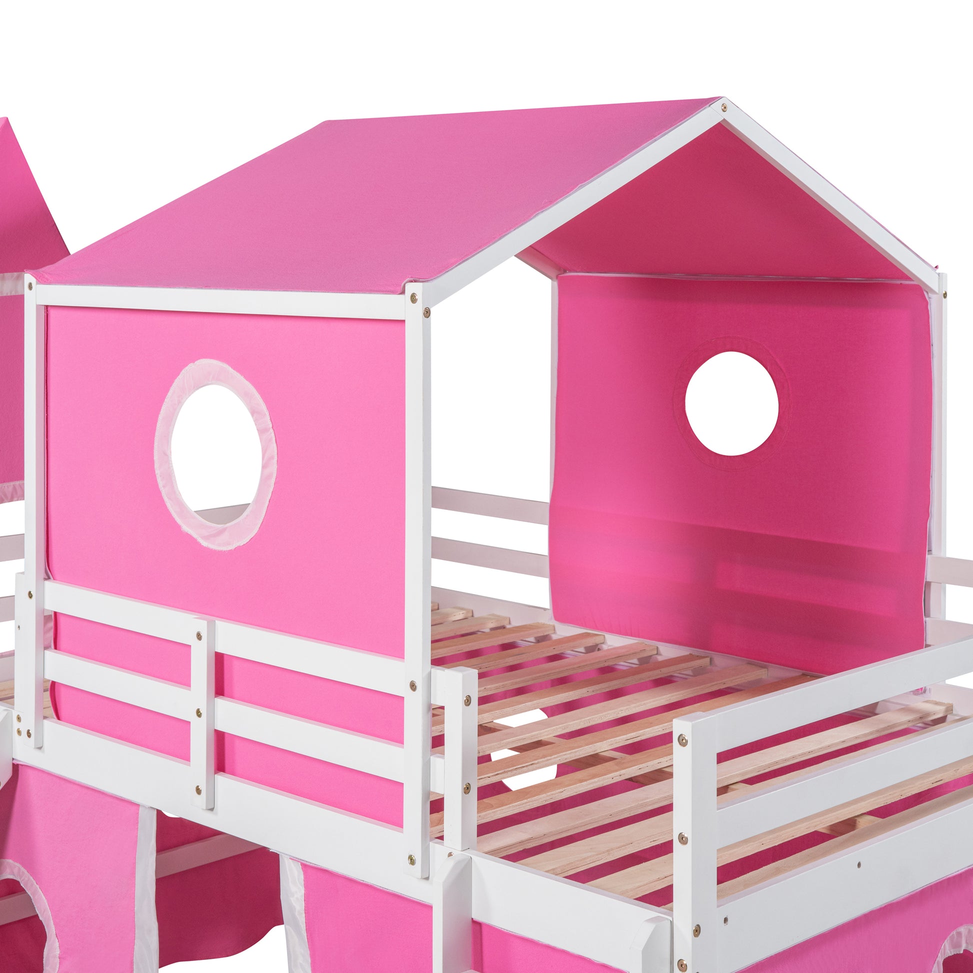 Full Size Bunk Bed With Slide Pink Tent And Tower