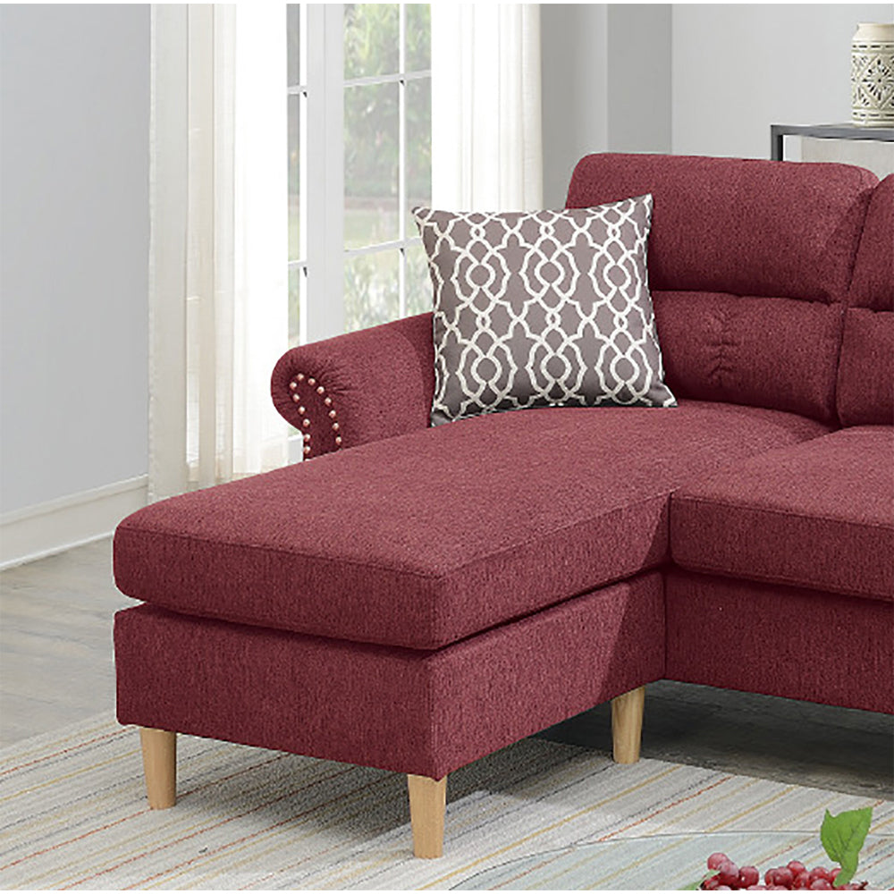 Velvet Reversible Sectional Sofa in Paprika Red