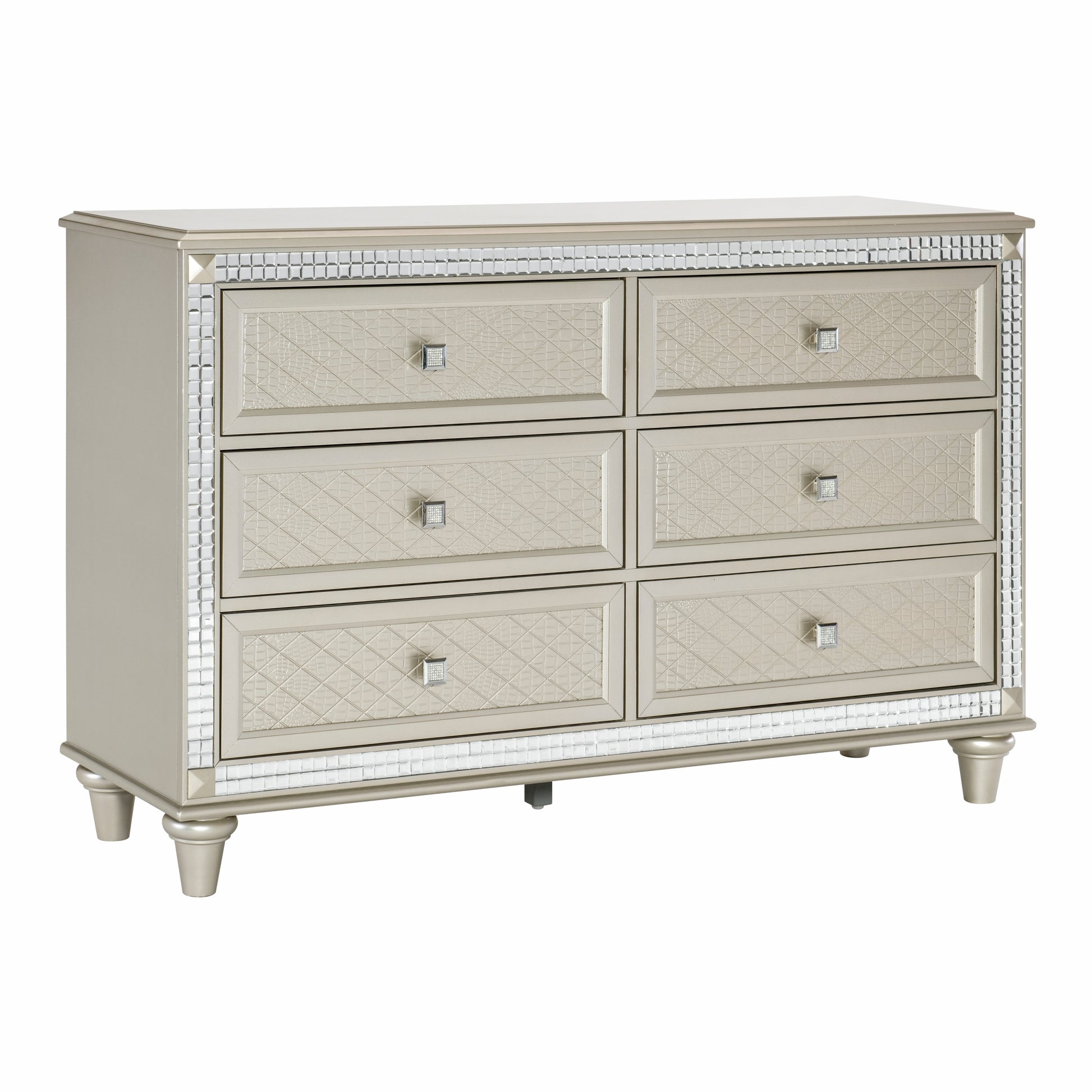 Luxury Champagne Finish Dresser of 6 Drawers 1pc champagne-5 drawers & above-bedroom-ball bearing