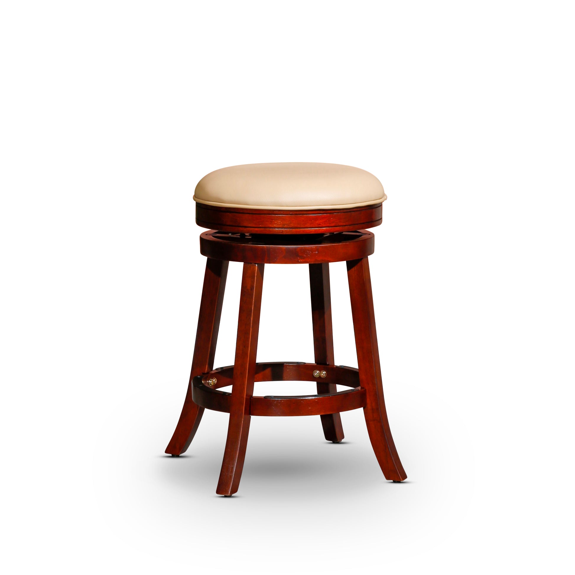 24" Counter Stool, Cherry Finish, Bone Leather Seat cherry-bonded leather