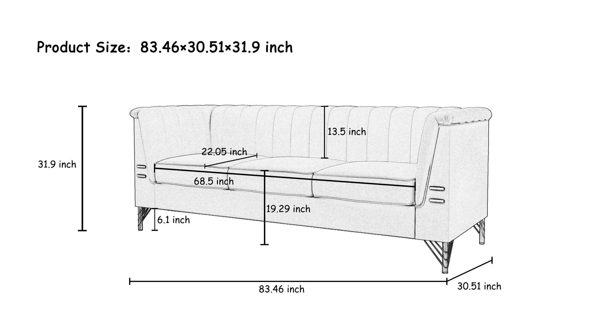 FX P82 BE sofa Modern Chenille Sofa, 82.67" beige-velvet