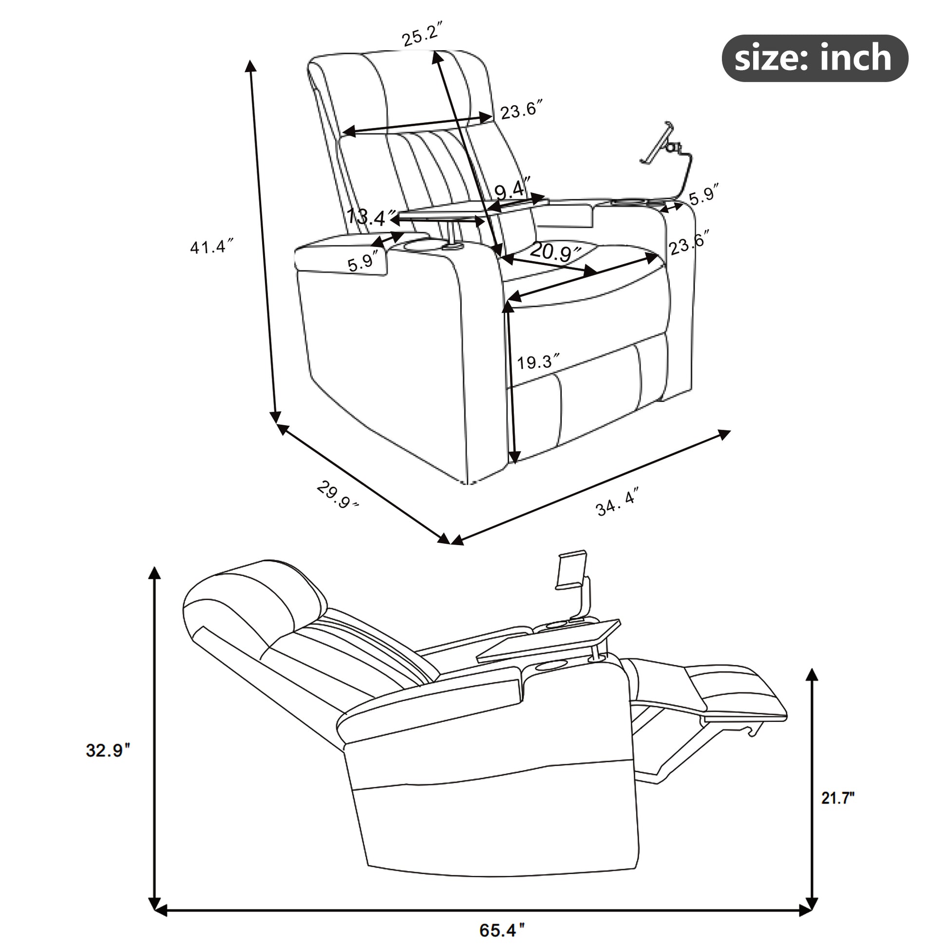 Premium Power Recliner With Storage Arms,