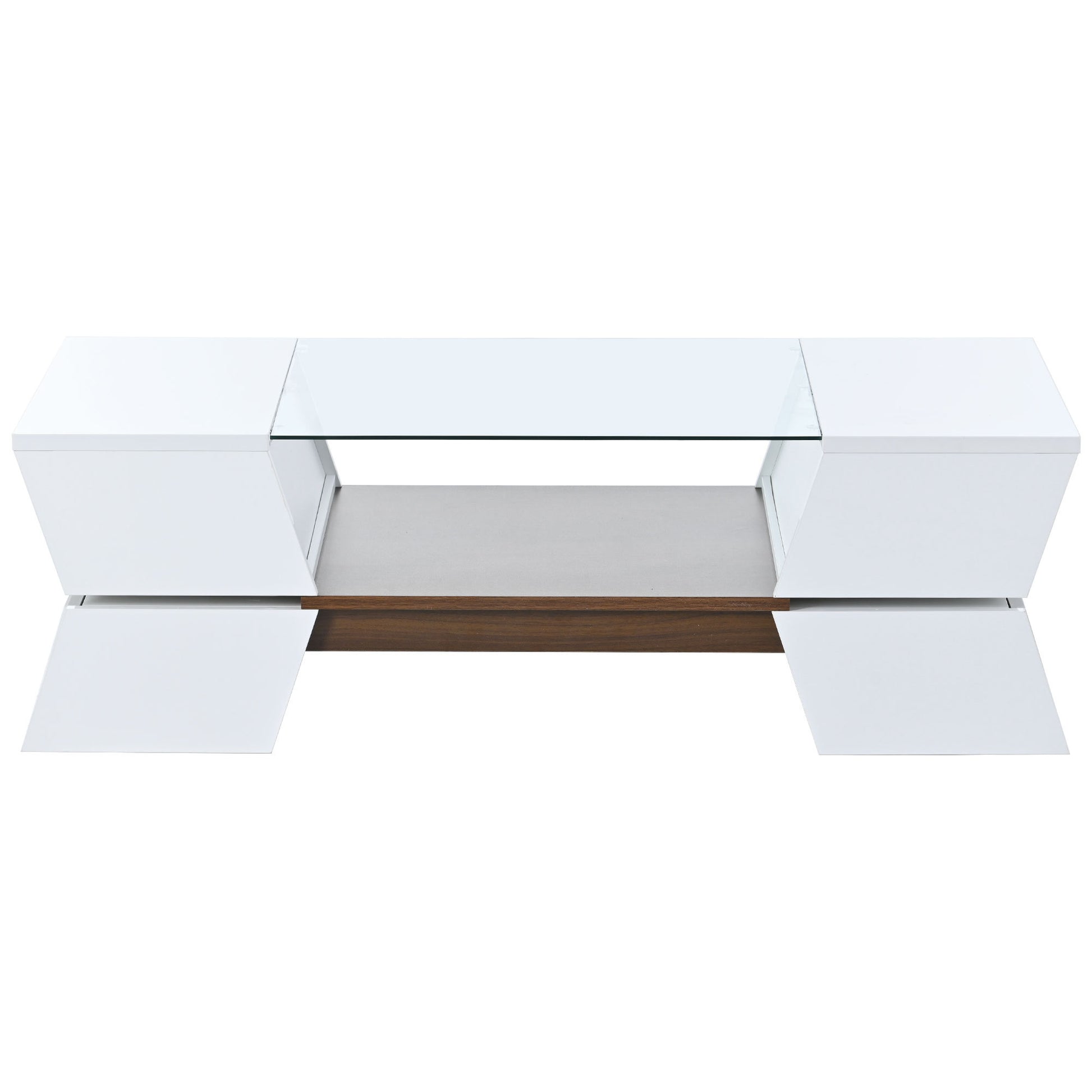 ON TREND 6mm Glass Top Coffee Table with Open Shelves white-particle board