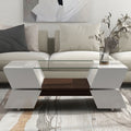 ON TREND 6mm Glass Top Coffee Table with Open Shelves white-particle board