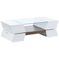 ON TREND 6mm Glass Top Coffee Table with Open Shelves white-particle board