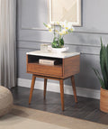 Walnut Finish 1pc End Table with Faux Marble and walnut-primary living space-modern-engineered