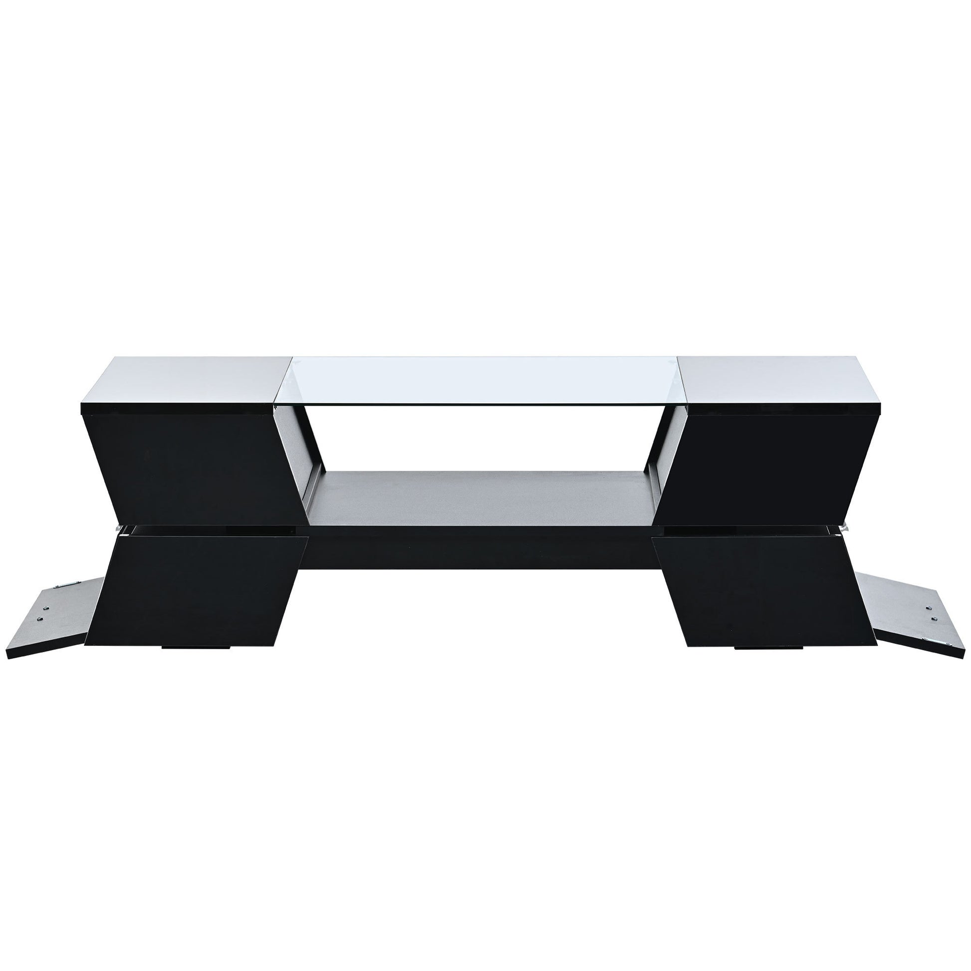 ON TREND 6mm Glass Top Coffee Table with Open Shelves black-particle board