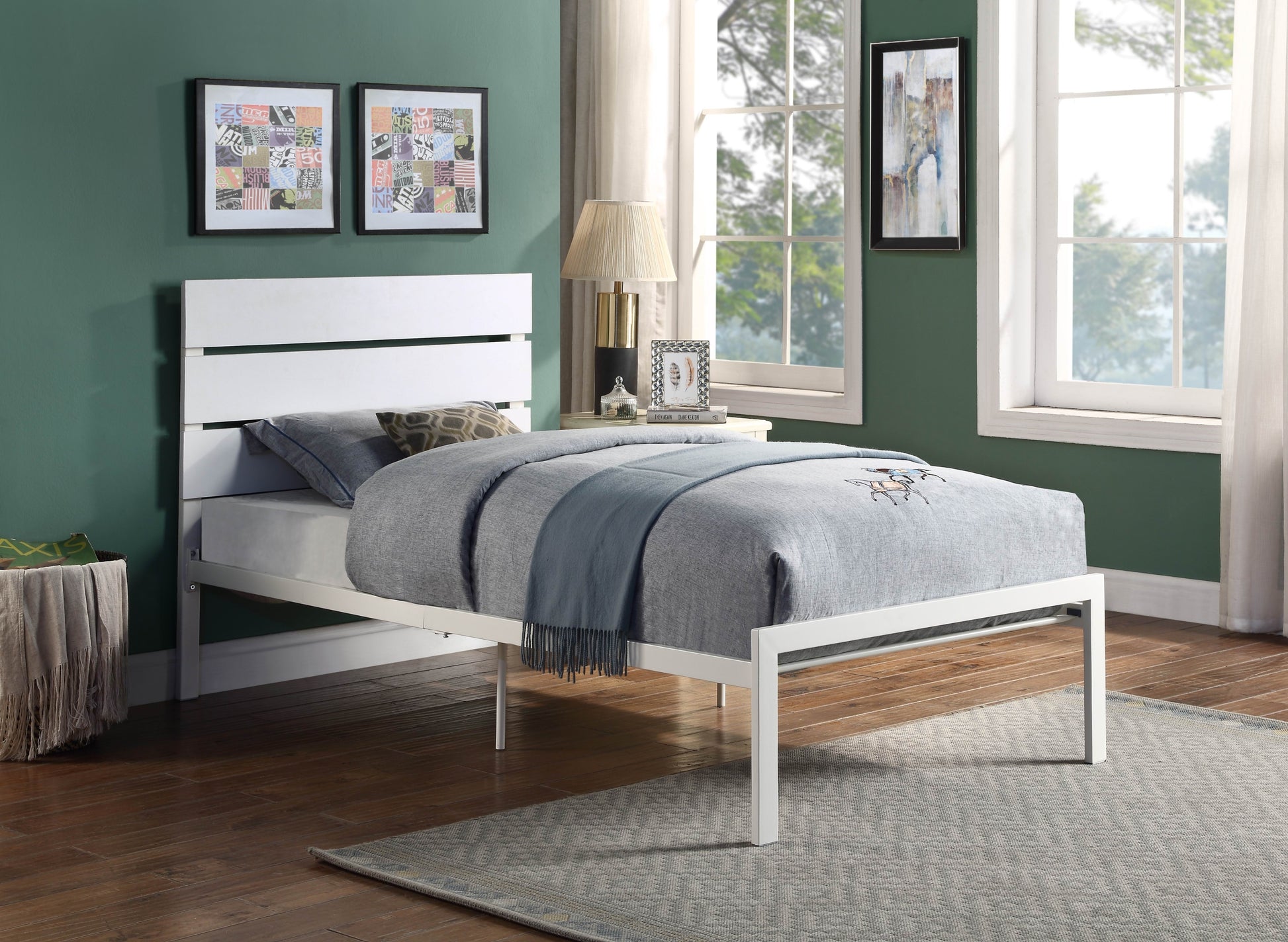 White Metal Frame Twin Size Bed 1pc Casual Style twin-white-metal-bedroom-metal