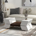 ON TREND 6mm Glass Top Coffee Table with Open Shelves white-particle board