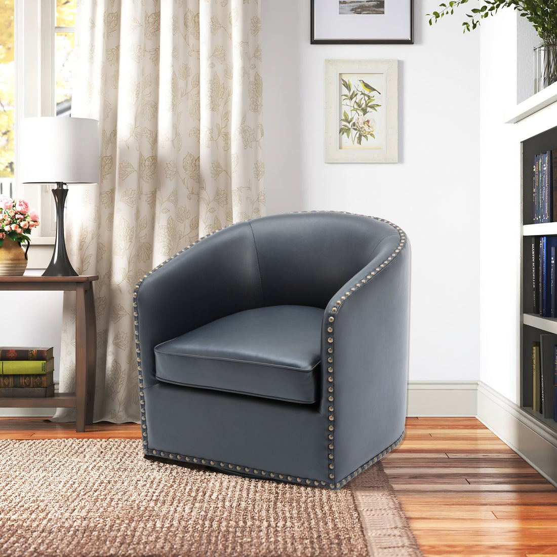 Trenton Swivel Arm Chair Midnight Blue dark blue-foam-pu leather