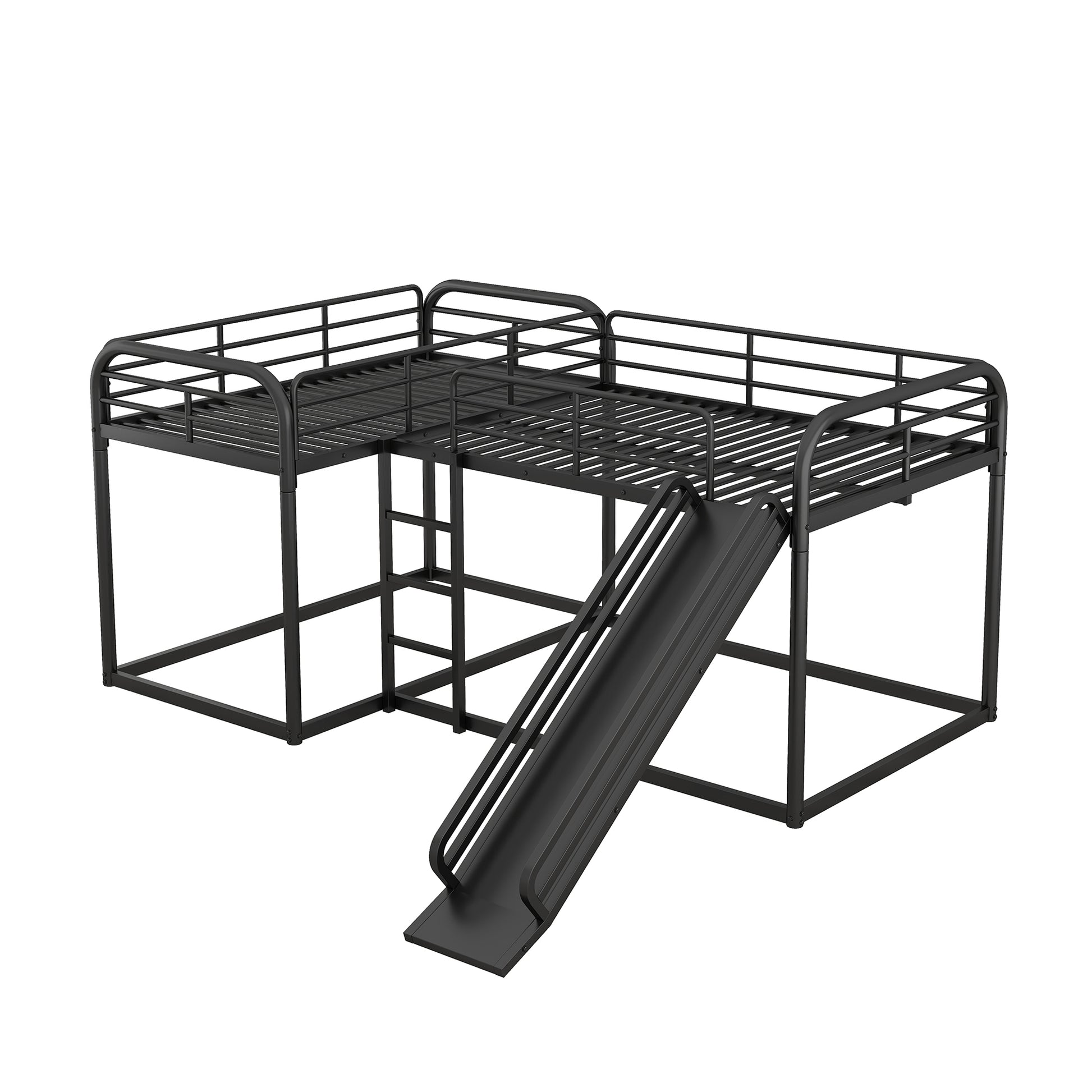 Full And Twin Size L Shaped Bunk Bed With Slide