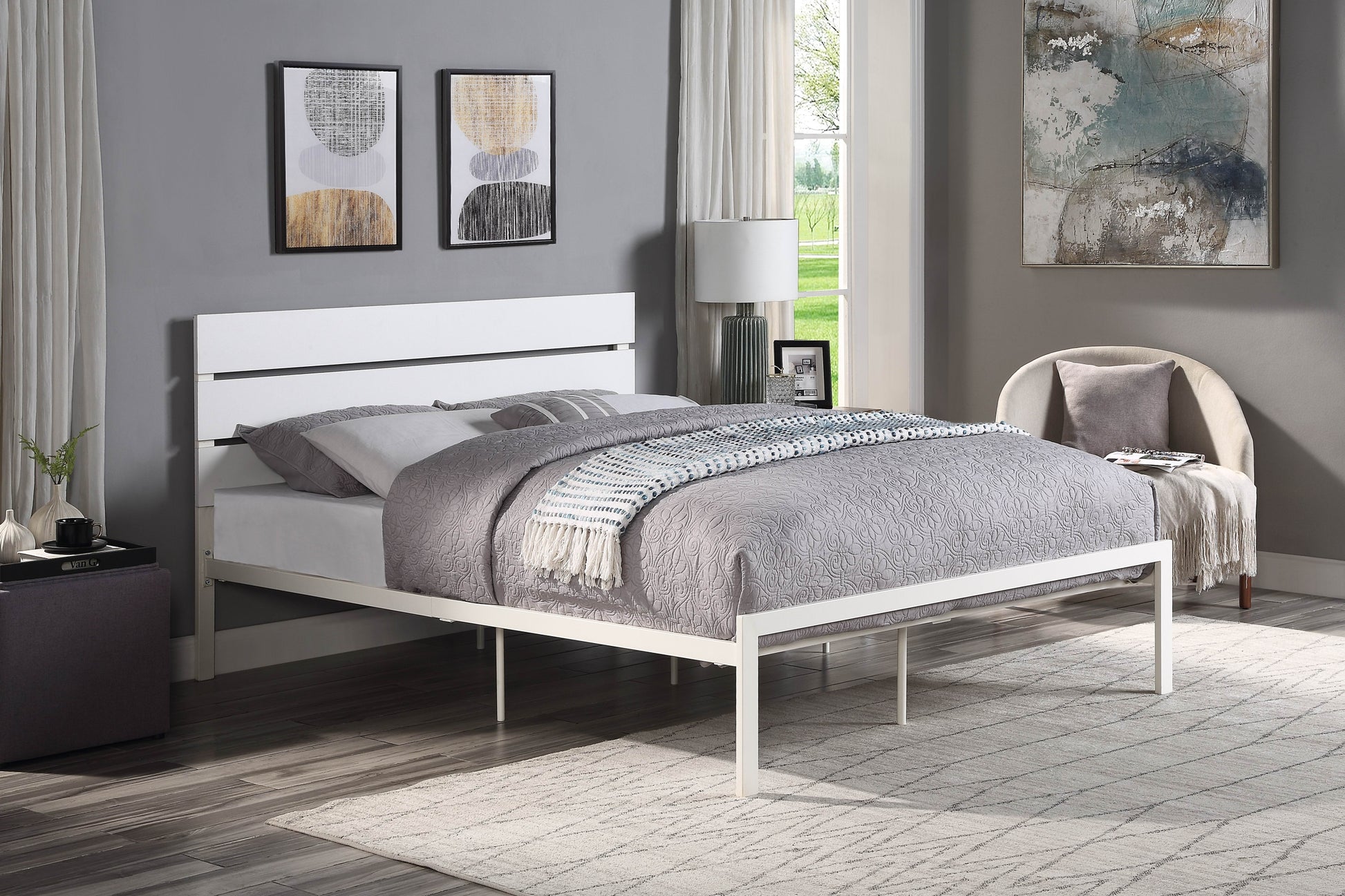 White Metal Frame Full Size Bed 1pc Casual Style full-white-metal-bedroom-metal