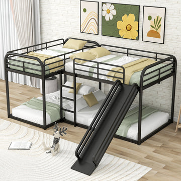 Full And Twin Size L Shaped Bunk Bed With Slide