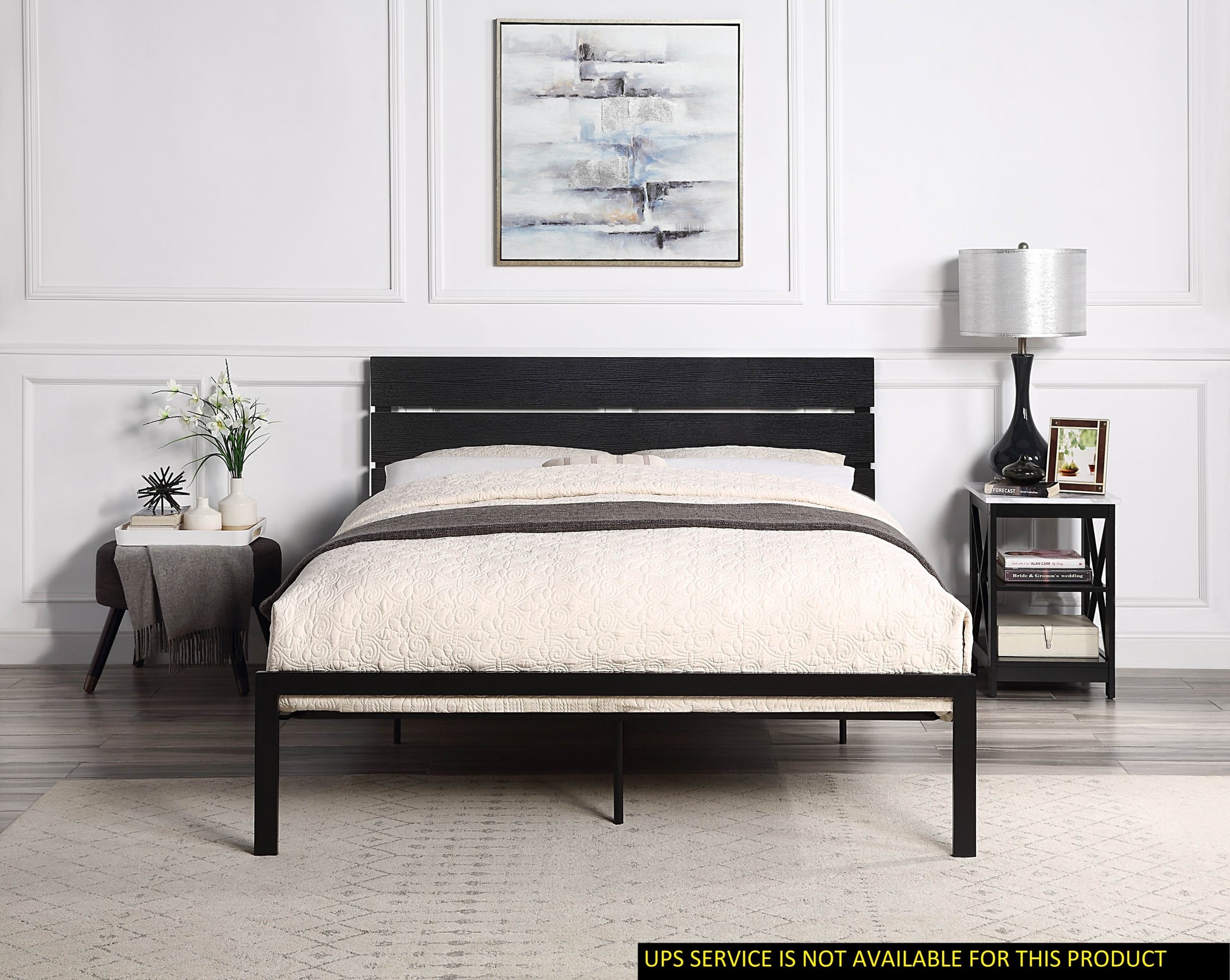 Black Metal Frame Queen Size Bed 1pc queen-black-metal-bedroom-metal