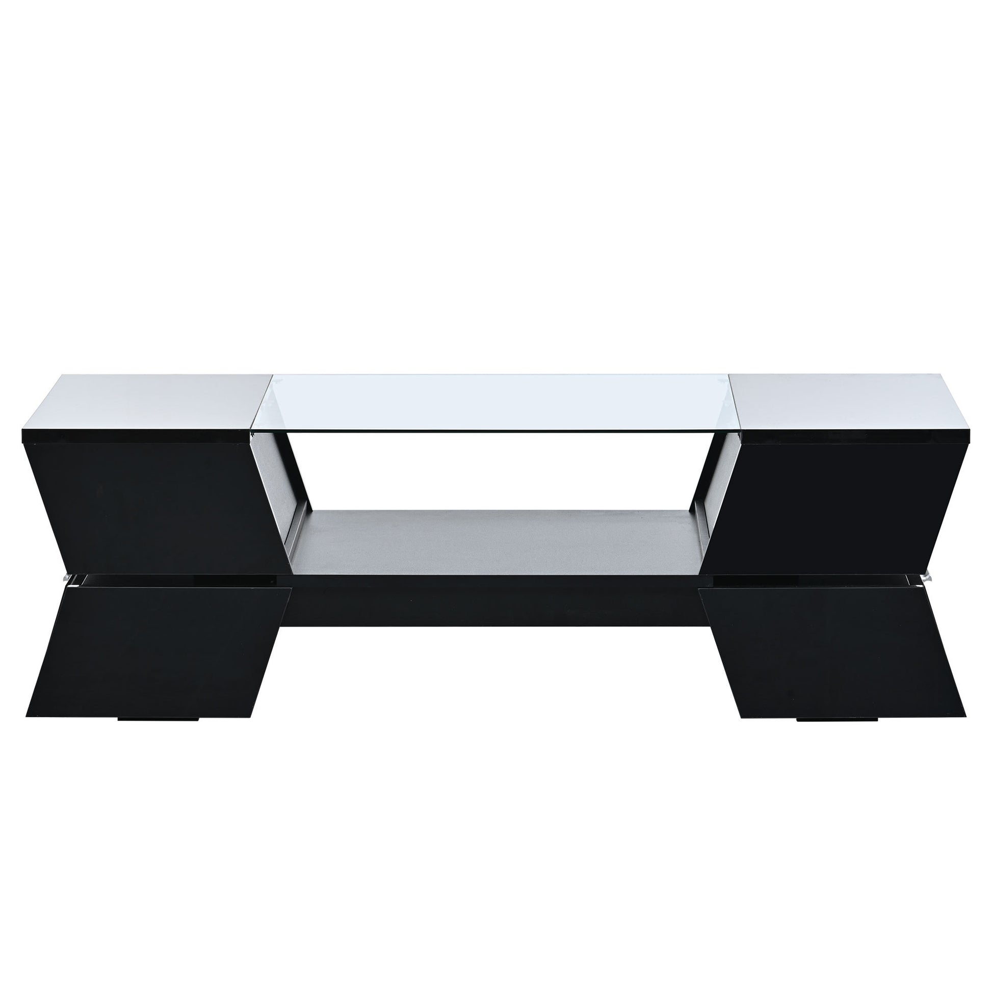 ON TREND 6mm Glass Top Coffee Table with Open Shelves black-particle board