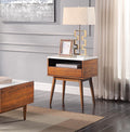 Walnut Finish 1pc End Table with Faux Marble and walnut-primary living space-modern-engineered