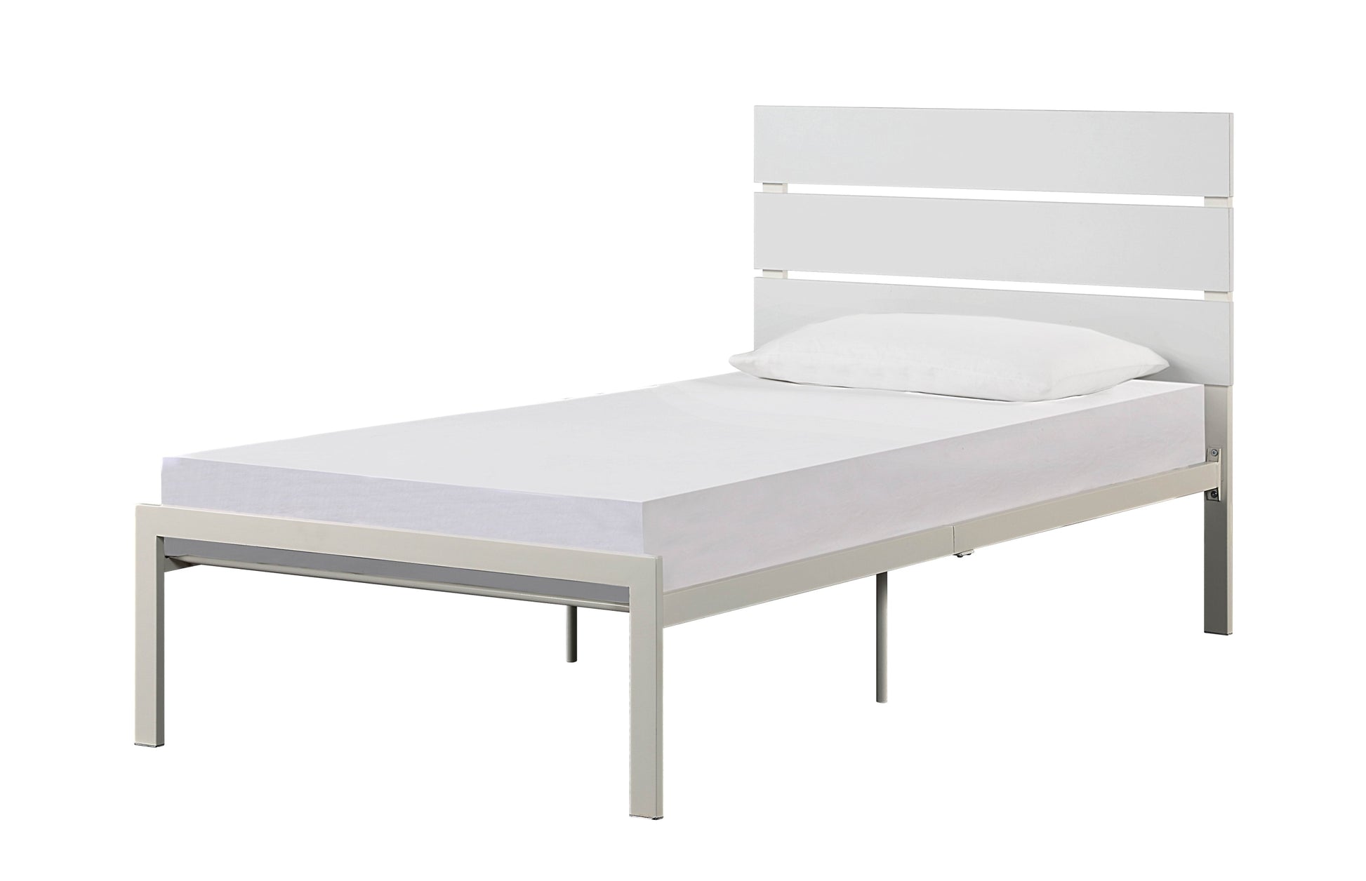 White Metal Frame Twin Size Bed 1pc Casual Style twin-white-metal-bedroom-metal