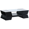 ON TREND 6mm Glass Top Coffee Table with Open Shelves black-particle board