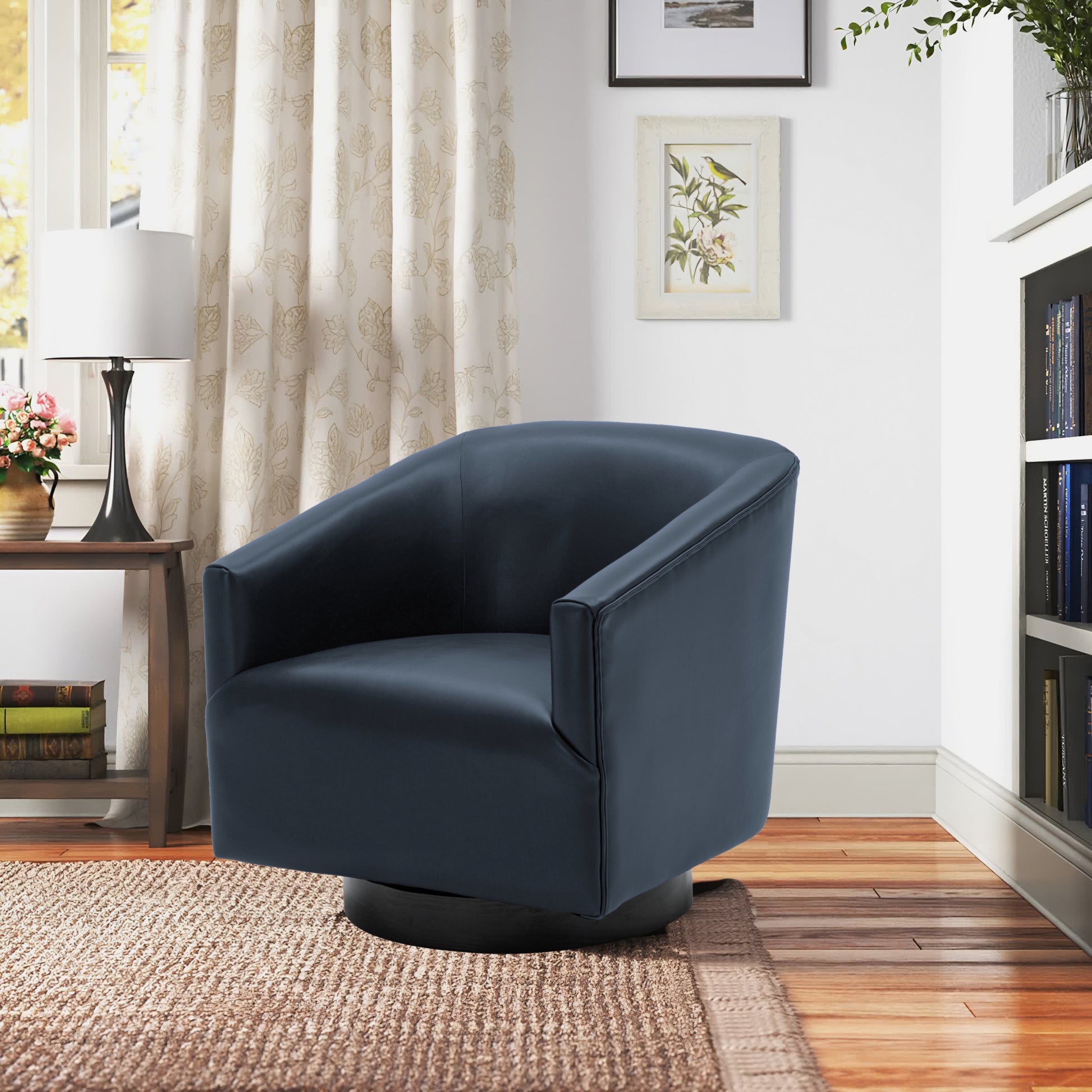 Garland Midnight Blue Wood Base Swivel Chair blue-foam-pu leather