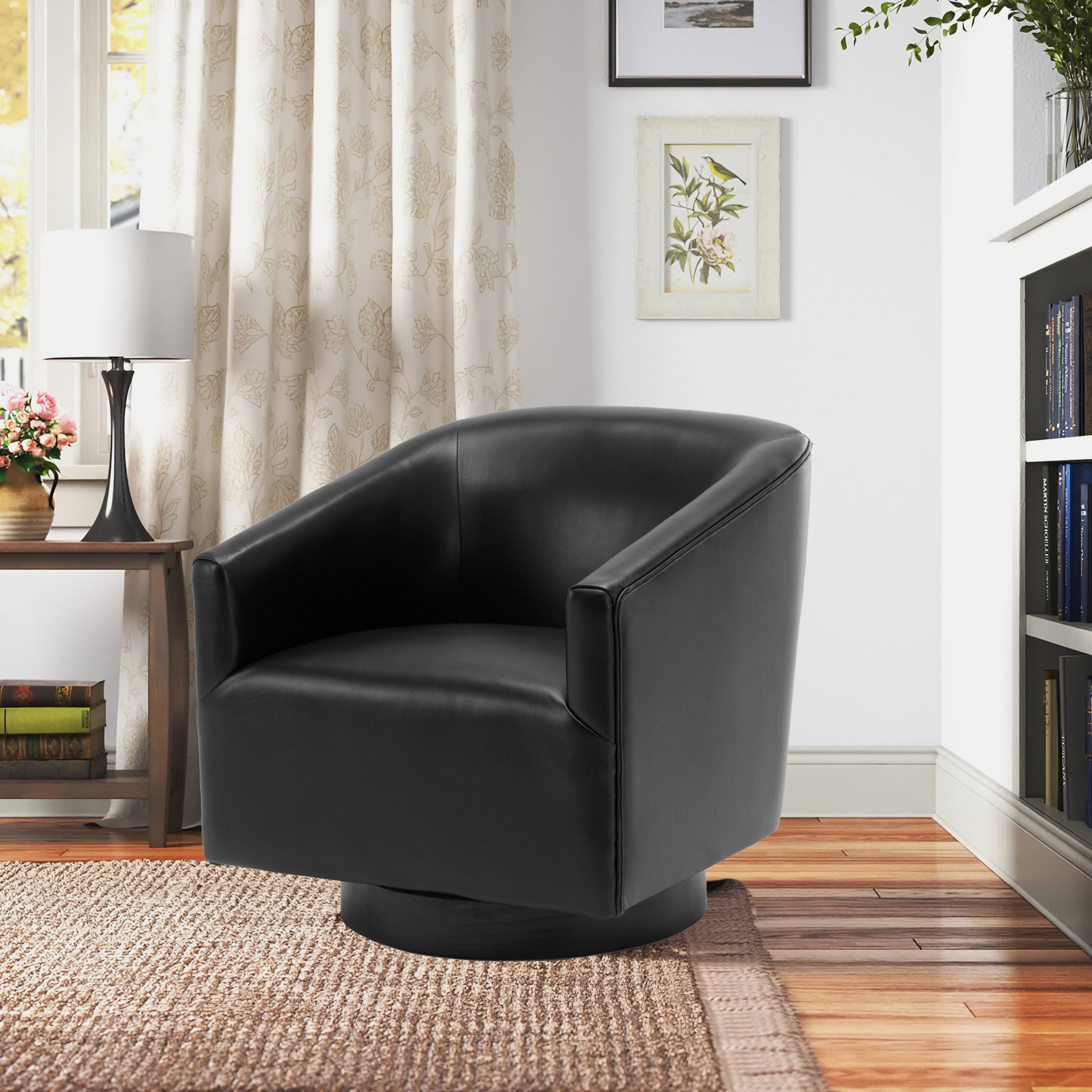 Garland Black Wood Base Swivel Chair black-foam-pu leather