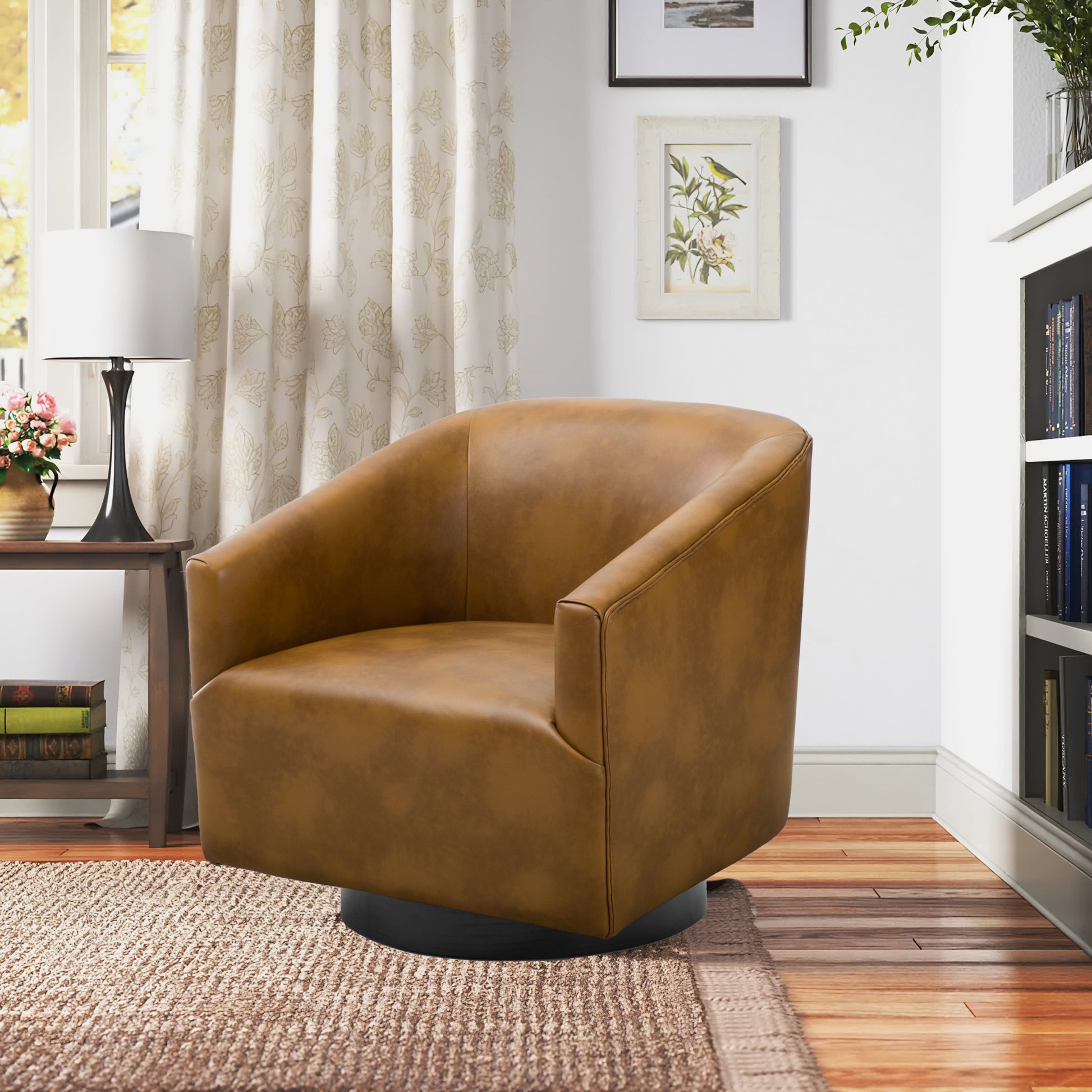 Garland Camel Wood Base Swivel Chair camel-foam-pu leather