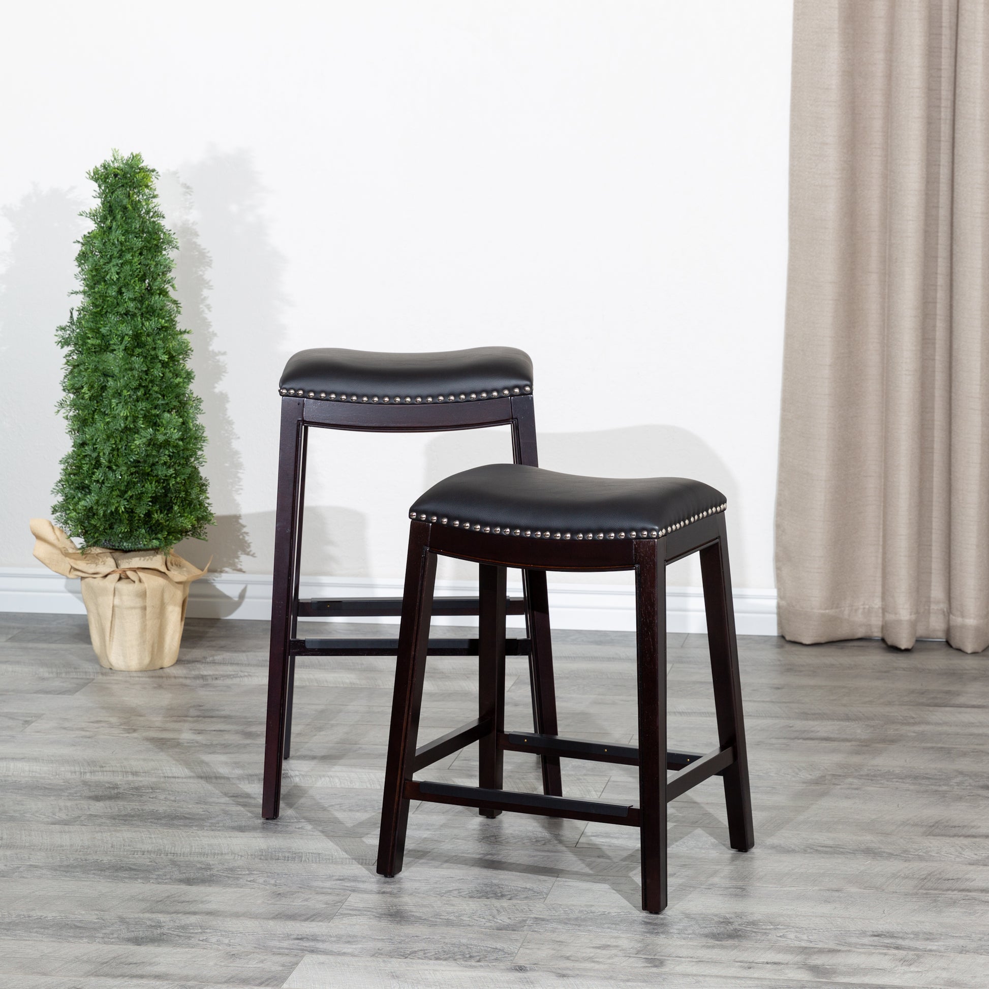 30" Bar Stool, Espresso Finish, Black Leather Seat espresso-bonded leather