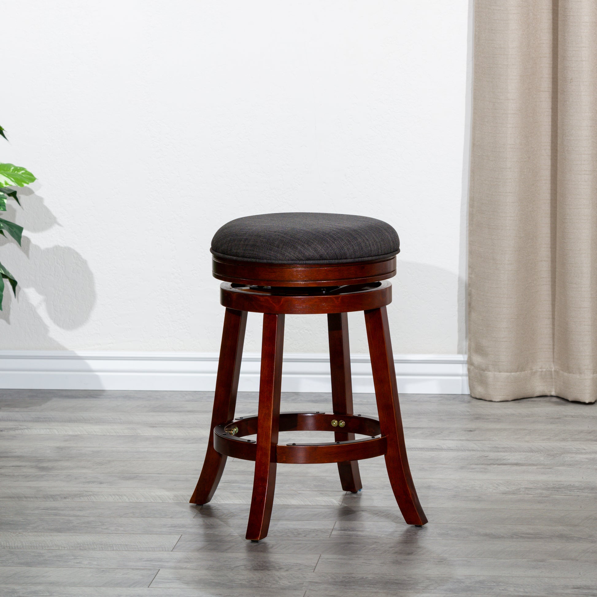 24" Counter Stool, Cherry Finish, Charcoal Fabric Seat cherry-fabric