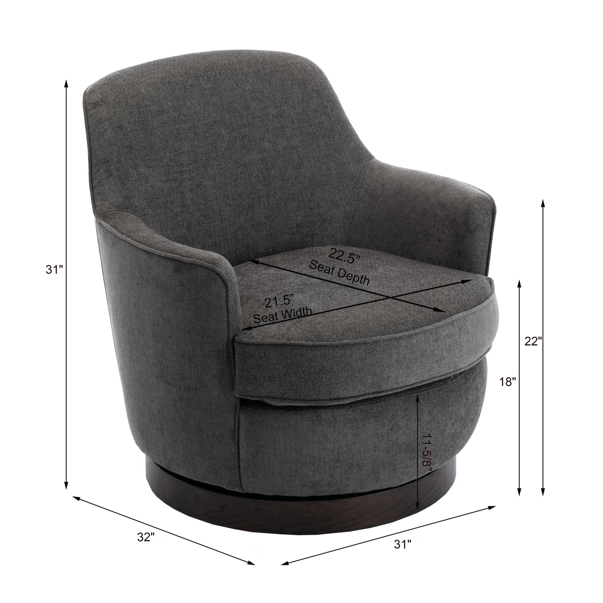 Richfield Charcoal Wood Base Swivel Chair charcoal grey-foam-polyester