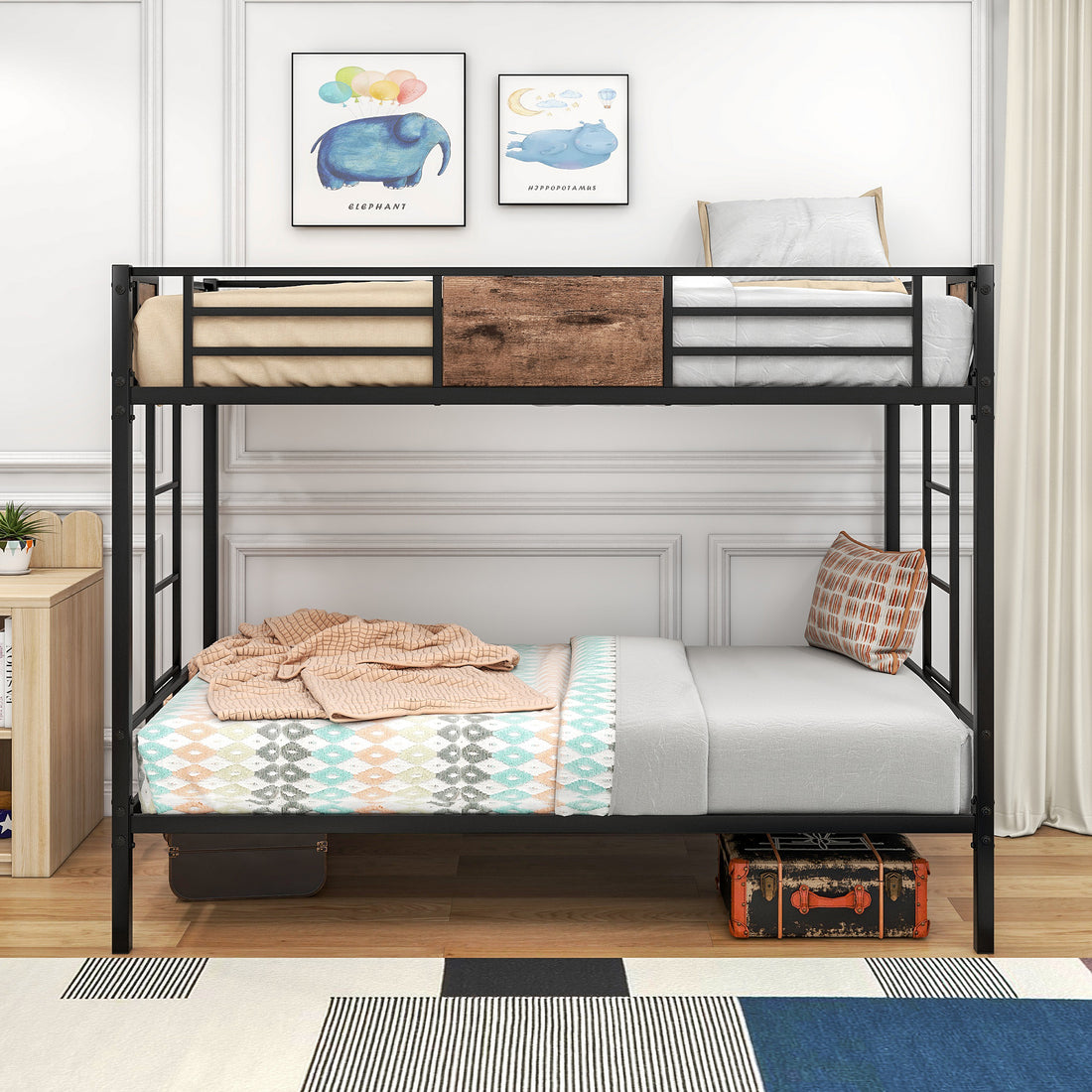 Twin Over Twin Size Metal Bunk Bed Black - Box