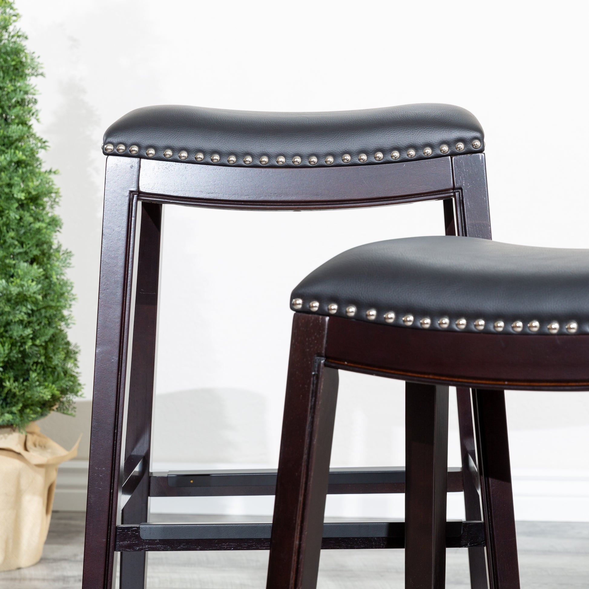 30" Bar Stool, Espresso Finish, Black Leather Seat espresso-bonded leather