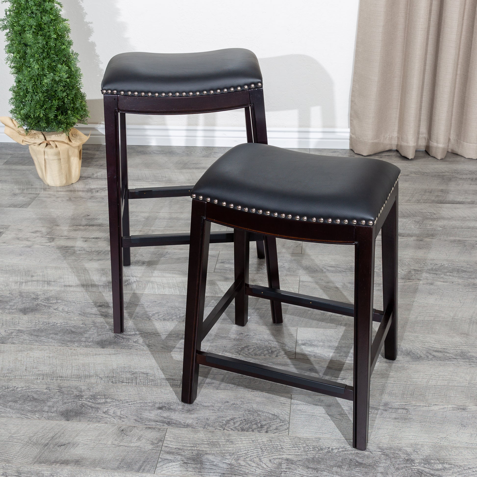 30" Bar Stool, Espresso Finish, Black Leather Seat espresso-bonded leather