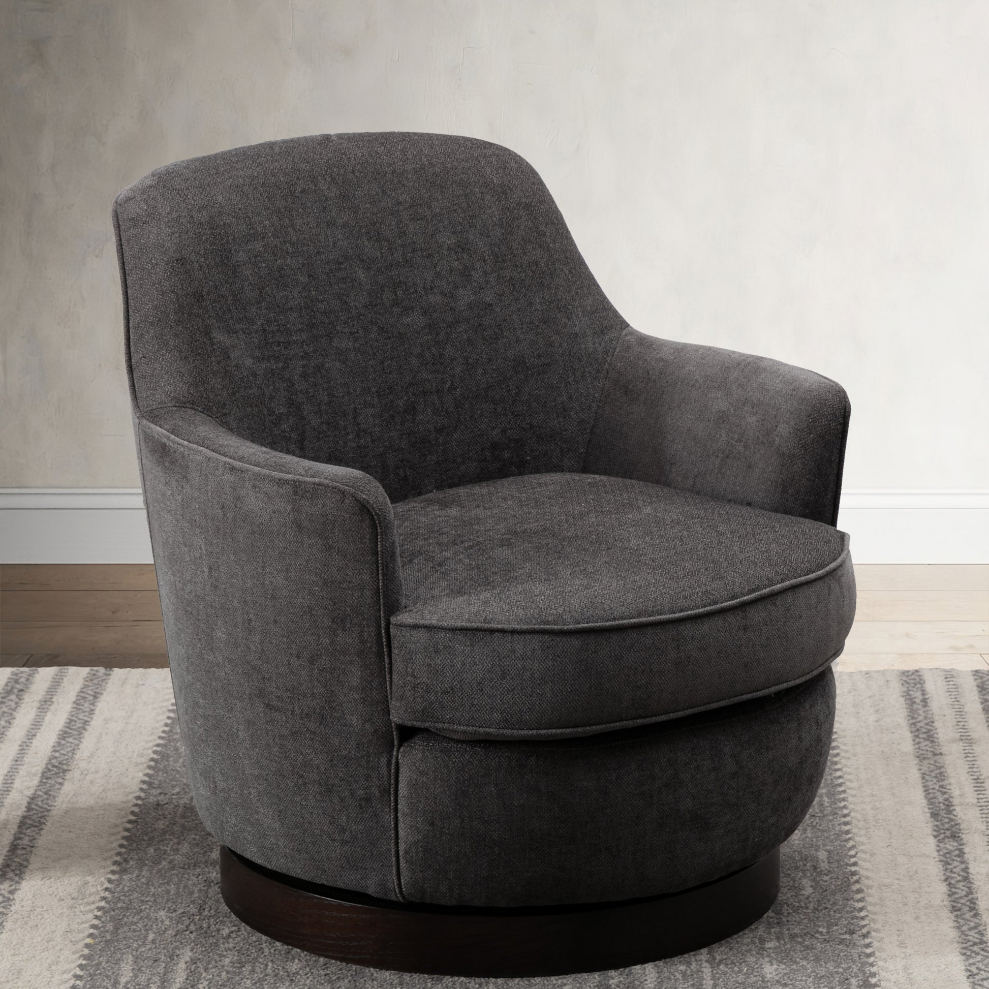 Richfield Charcoal Wood Base Swivel Chair charcoal grey-foam-polyester