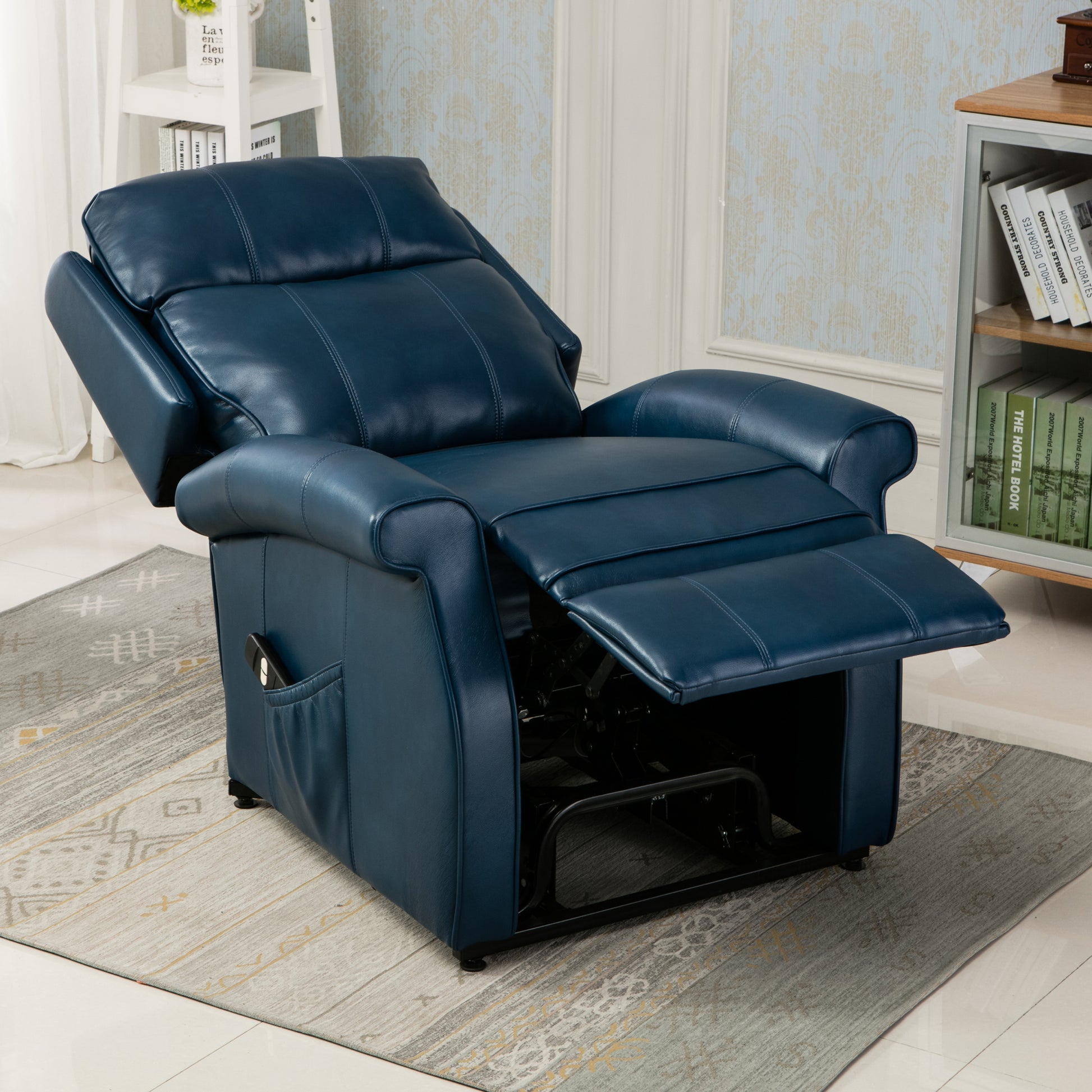 Landis Navy Blue Traditional Lift Chair navy blue-foam-pu leather