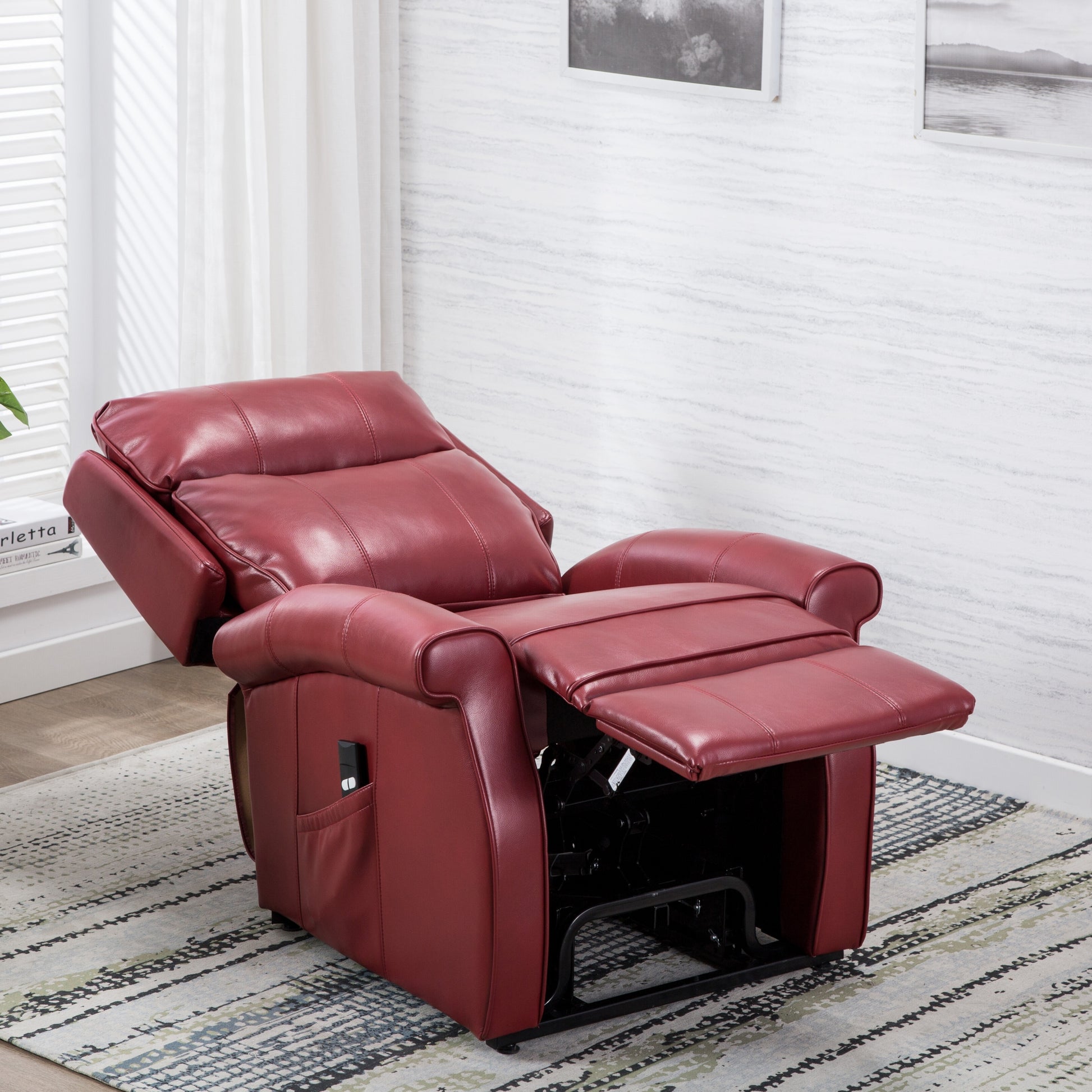 Landis Red Traditional Lift Chair red-foam-pu leather